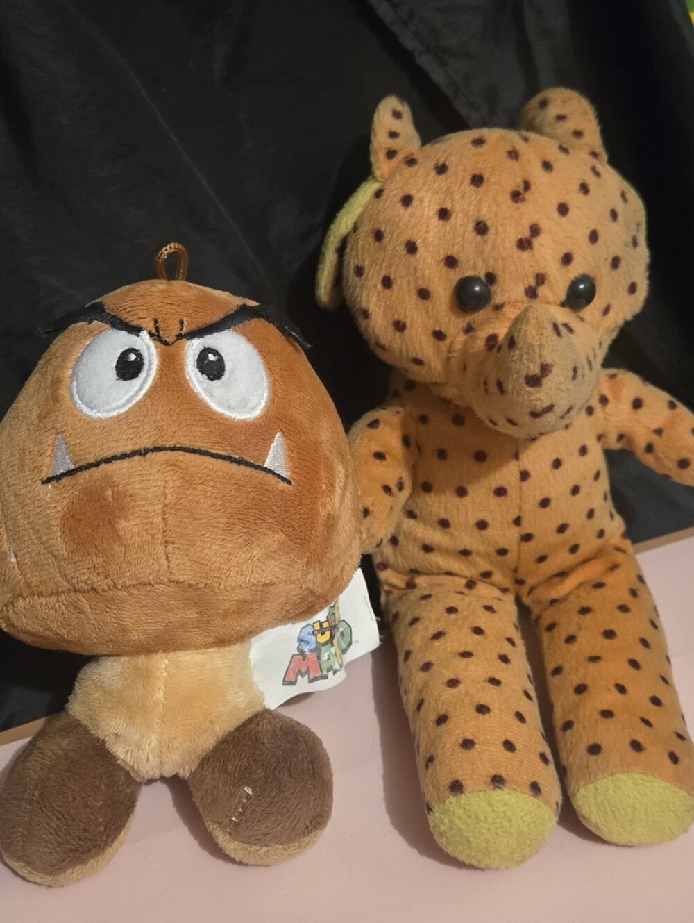 Plush Goomba & Spotted Orange Bear Toy Set - Kids Plush Characters